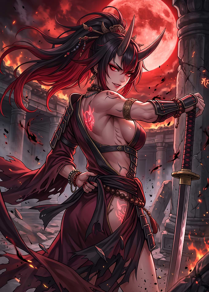 Demon Warrior Under Blood Moon