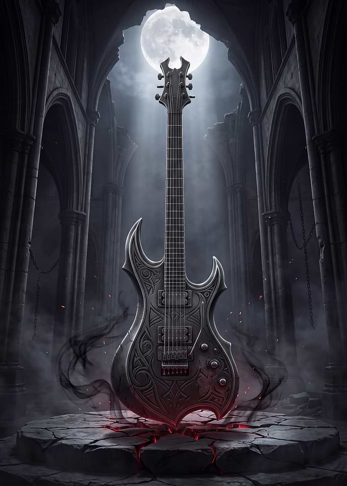 Gothic Electric Guitar in Ruined Cathedral