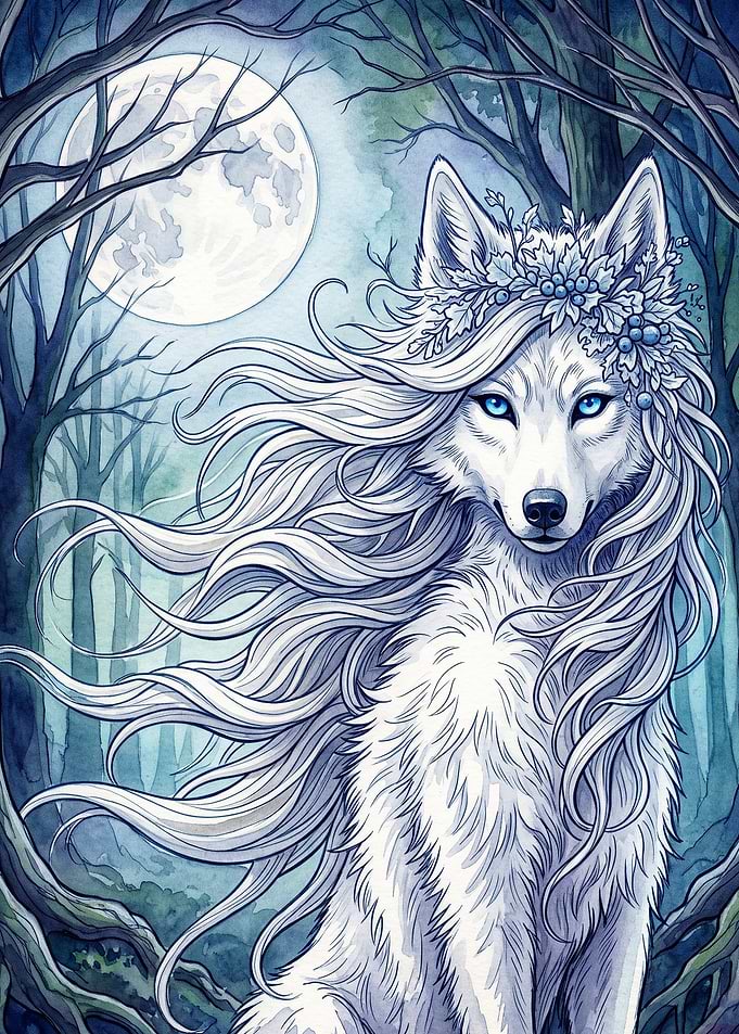 Wolf Goddess Moon Fantasy Art