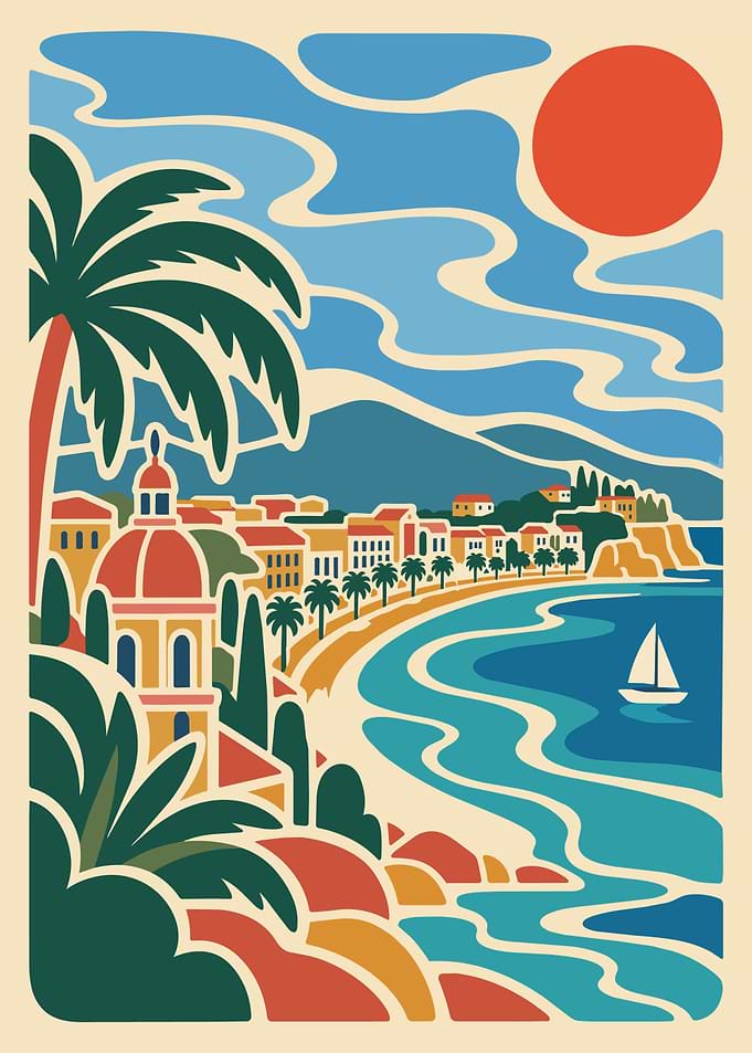 Nice, France Travel Poster – French Riviera Coastal Wall Art