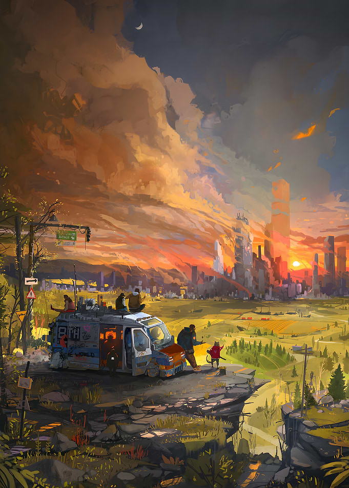 Post-Apocalyptic Van Road Trip Sunset