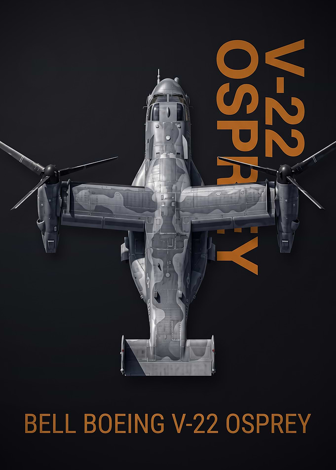 dark background top view Bell Boeing V22 Osprey Poster