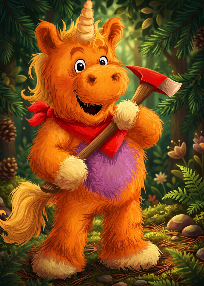 Cute Orange Unicorn Lumberjack Character