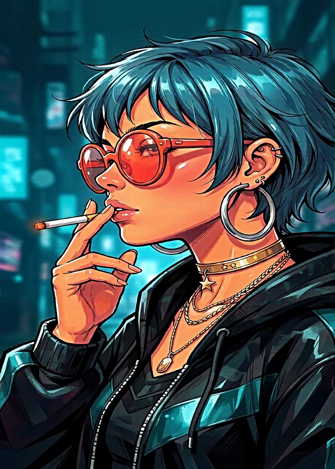 Cyberpunk Girl with Blue Hair