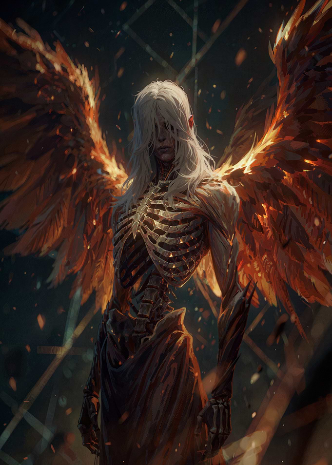 Ethereal Fallen Angel with Fiery Wings