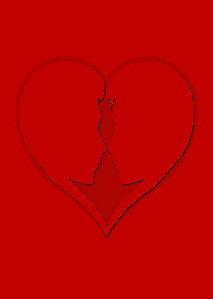 Minimalist Red Heart Couple Silhouette