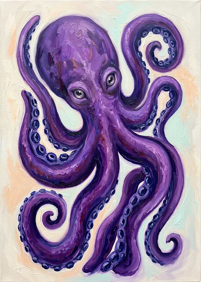 Vibrant Purple Octopus Oil Painting