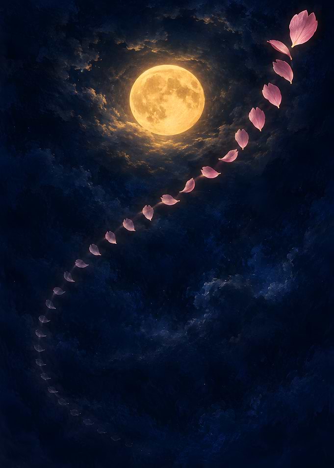 Golden Moon and Drifting Petals