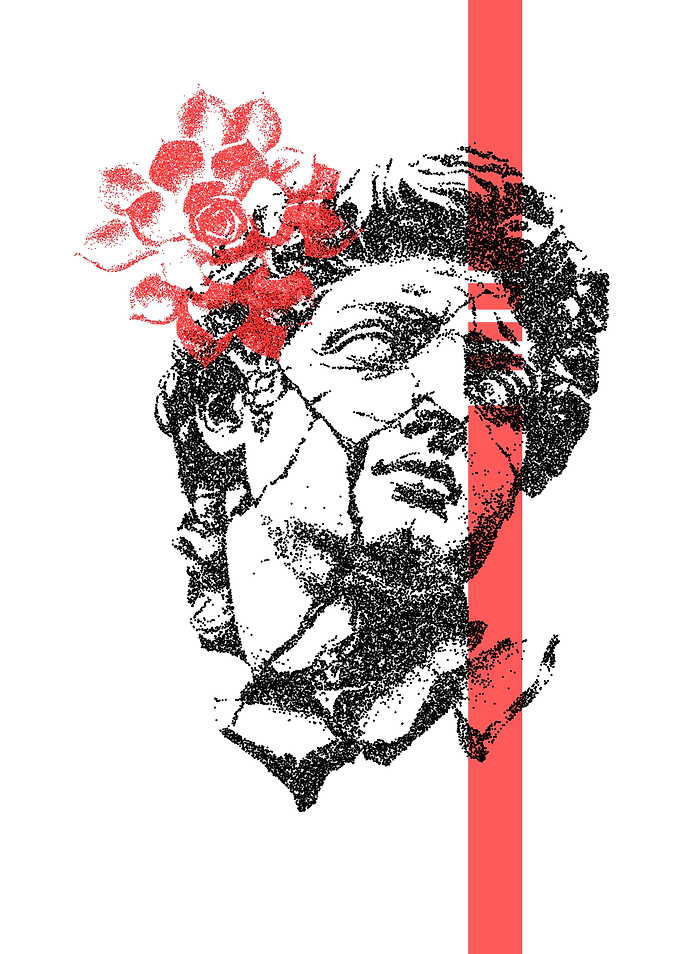 Classical Statue with Red Flower