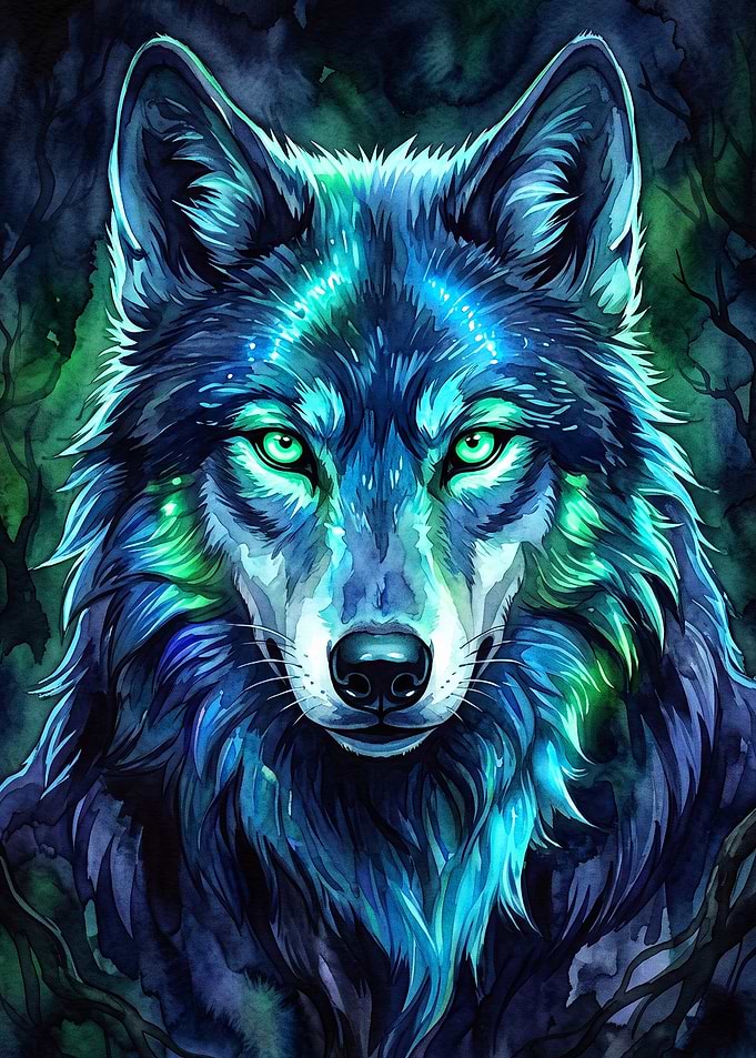 Wolf Glowing Neon Fantasy Art