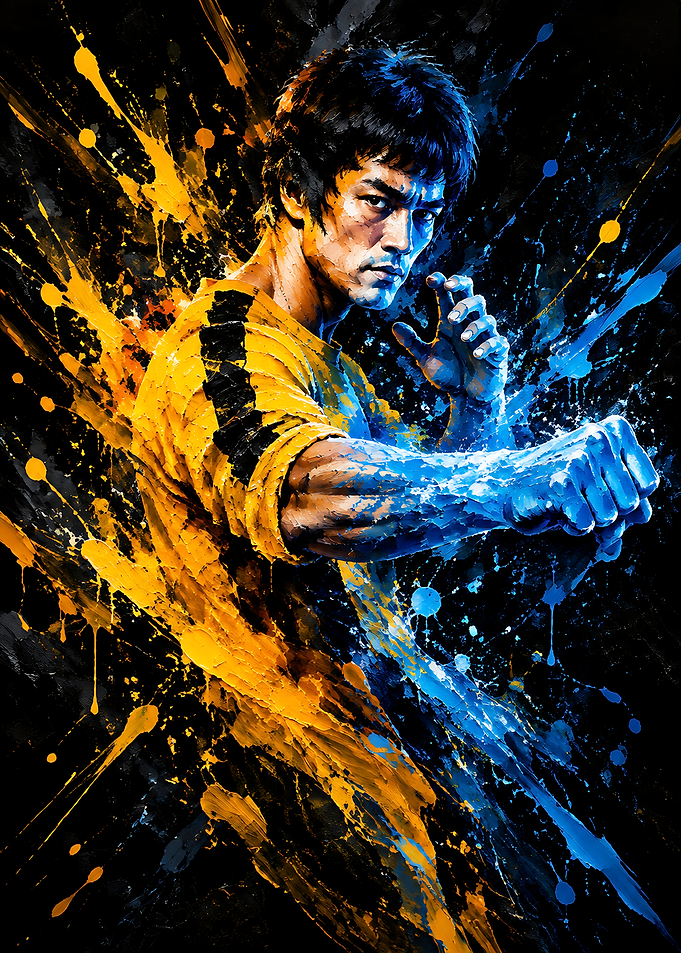 Bruce Lee Dynamic Paint Splatter Art
