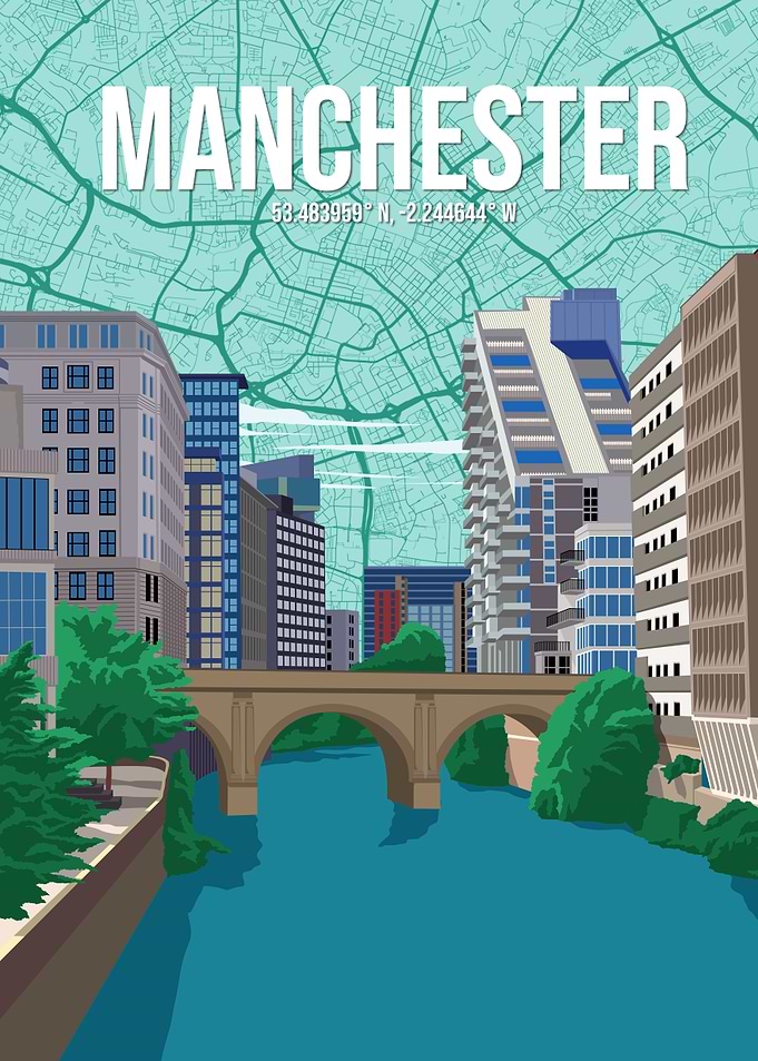 Manchester Cityscape City Map Travel Poster