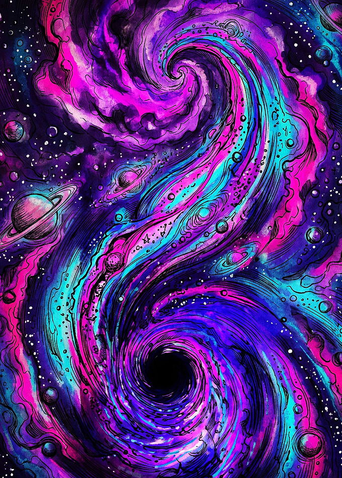 Vibrant Neon Spiral Galaxy Art