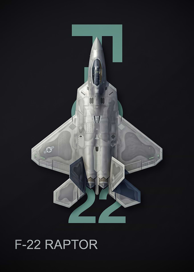 black background f22 Raptor Minimalist Aviation Poster