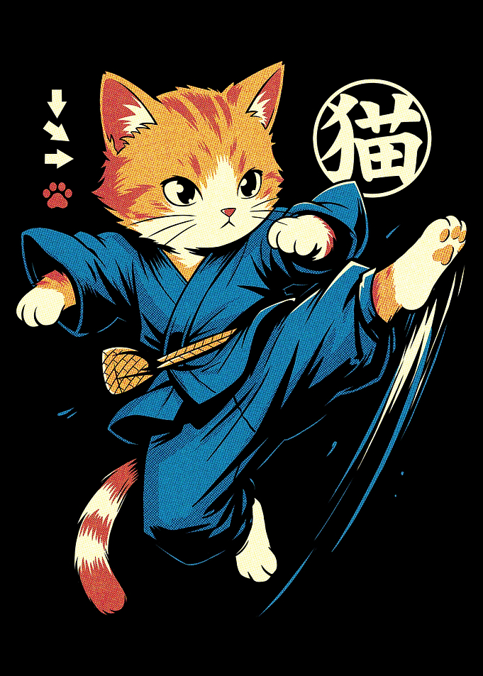 Karate Cat Martial Arts Illustration