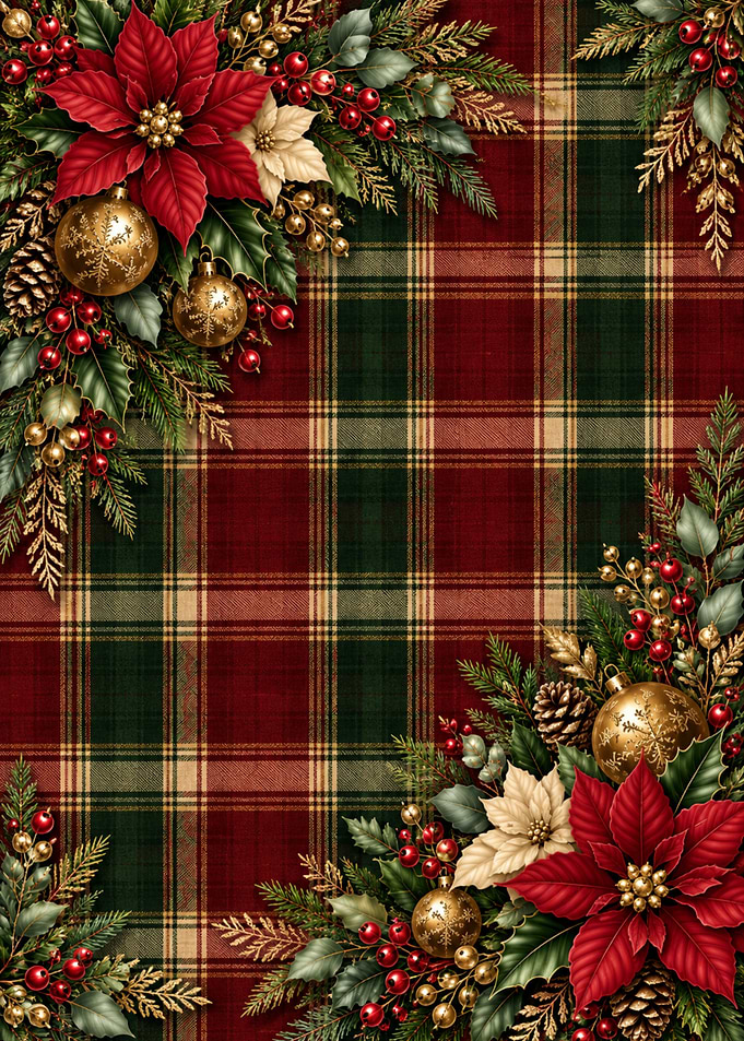 Elegant Christmas Tartan Poinsettia Frame
