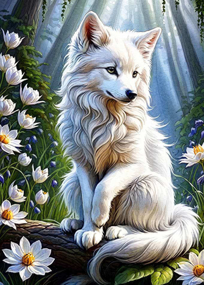 White Wolf Forest Fantasy Art