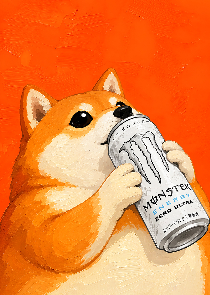 Shiba Inu Drinking Monster Energy
