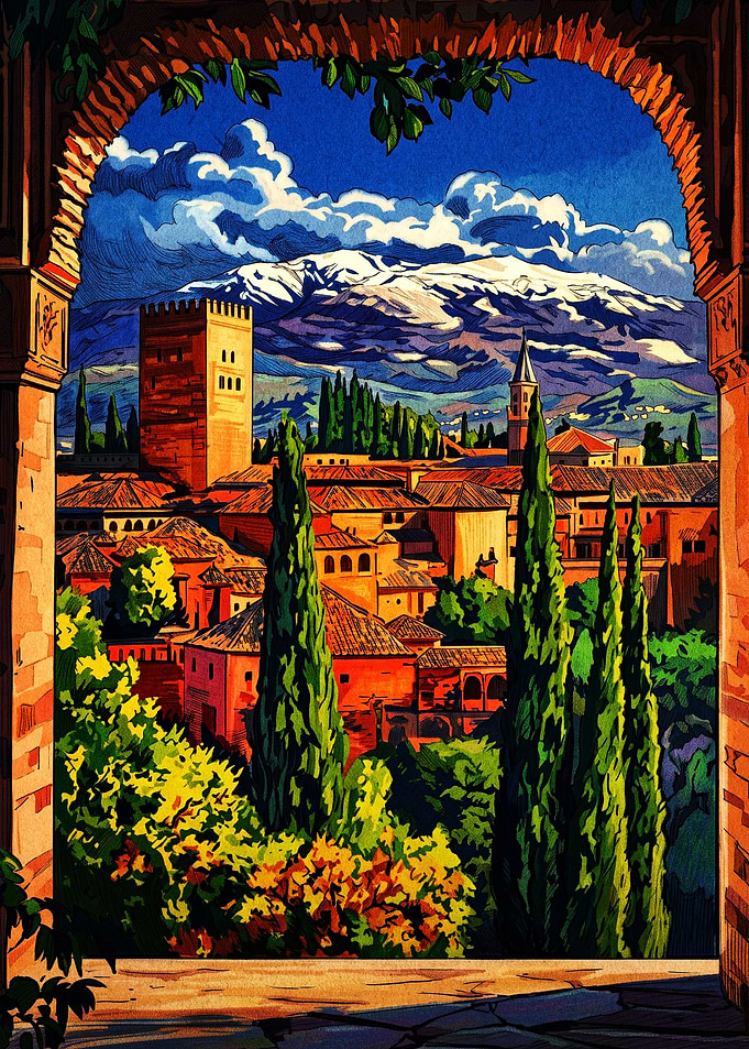 Alhambra View with Sierra Nevada Mountains