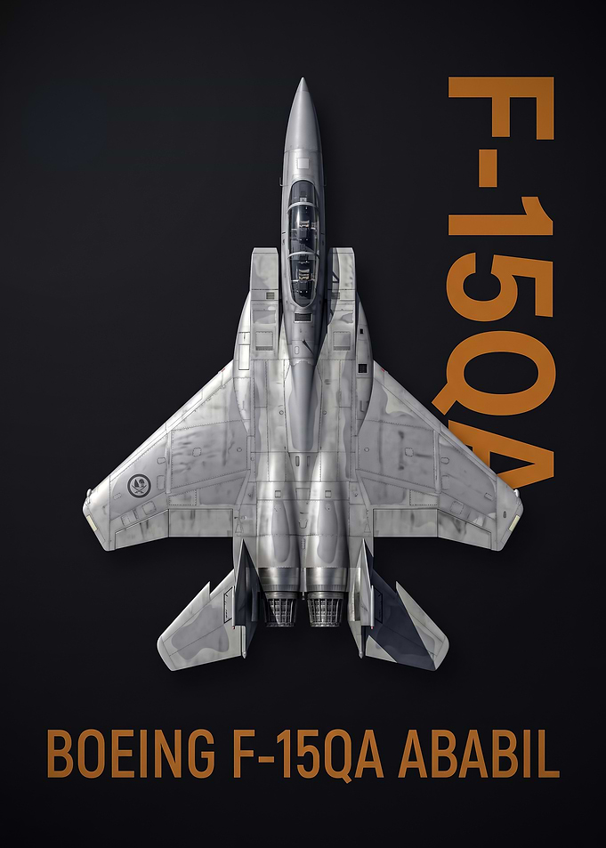 dark background top view Boeing F15QA Ababil Fighter Jet Poster
