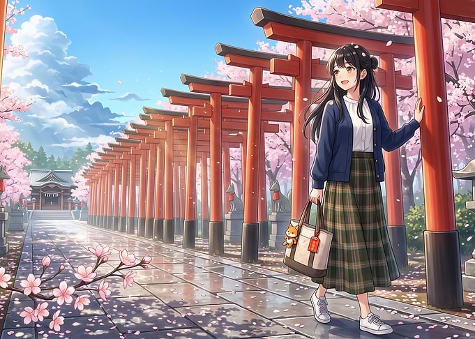 Girl Walking Through Torii Gates