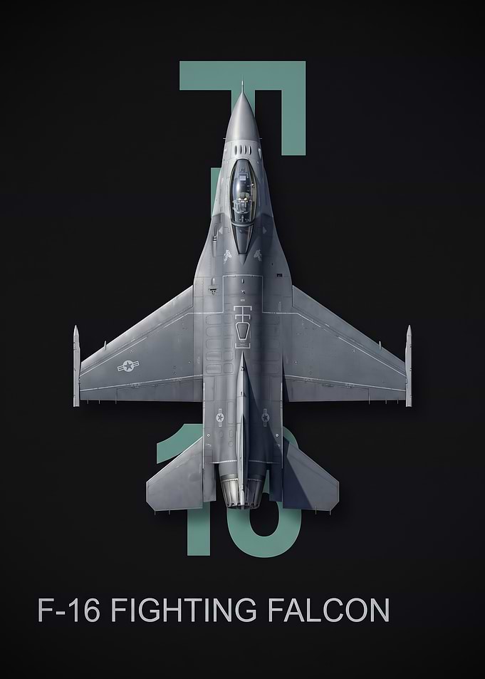 black background f16 Fighting Falcon Top View Poster