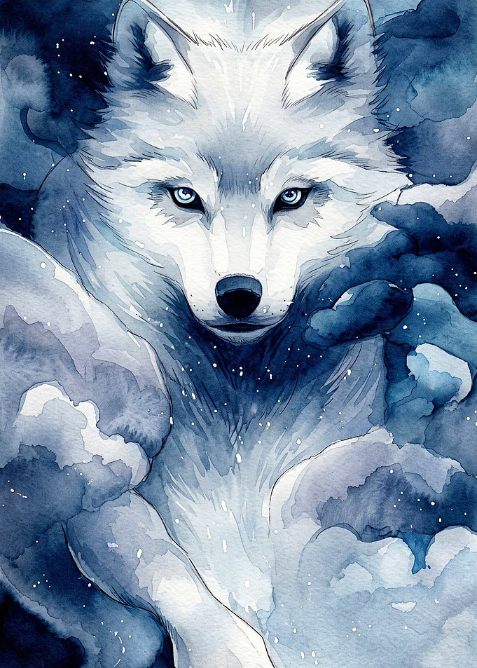 White Wolf Winter Watercolor Art