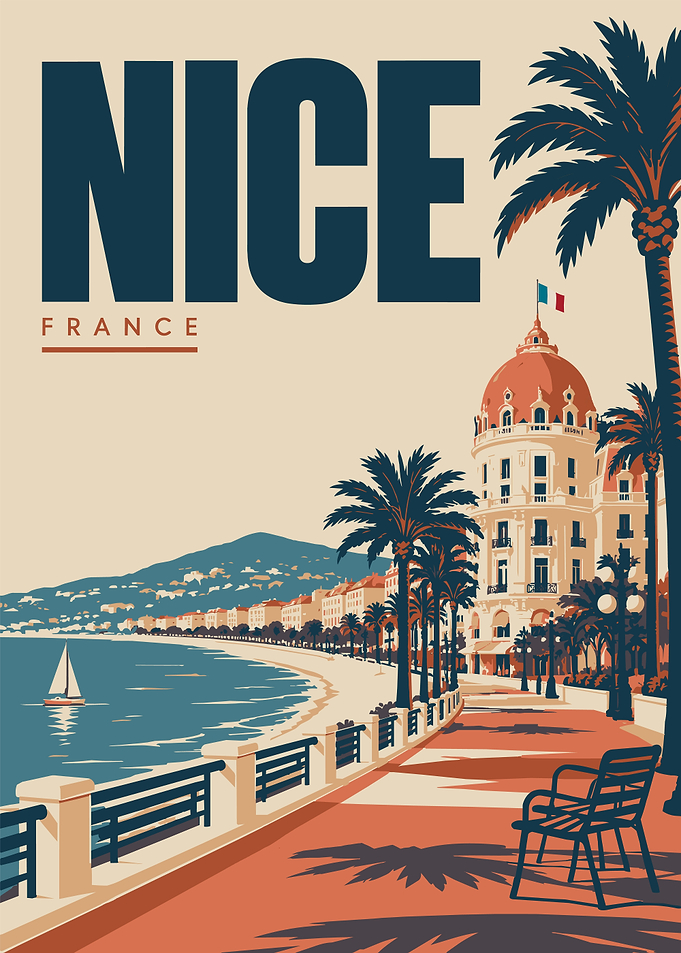 Nice France Poster – Retro French Riviera Travel Wall Art
