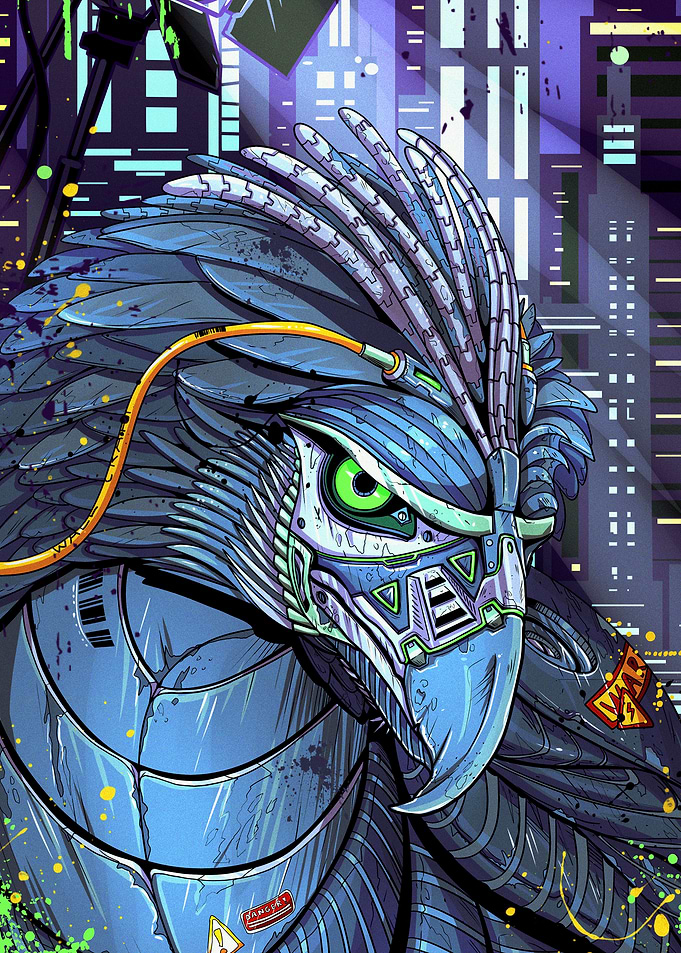Cybernetic Bird Warrior Portrait