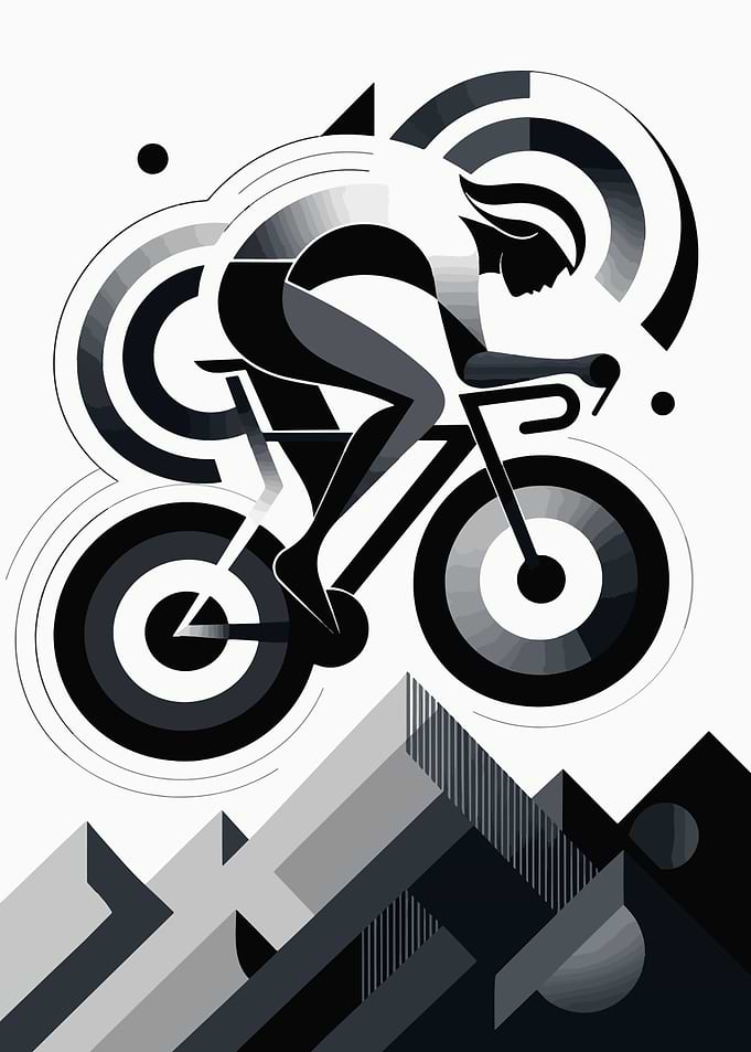 Geometric Cyclist Mountain Art