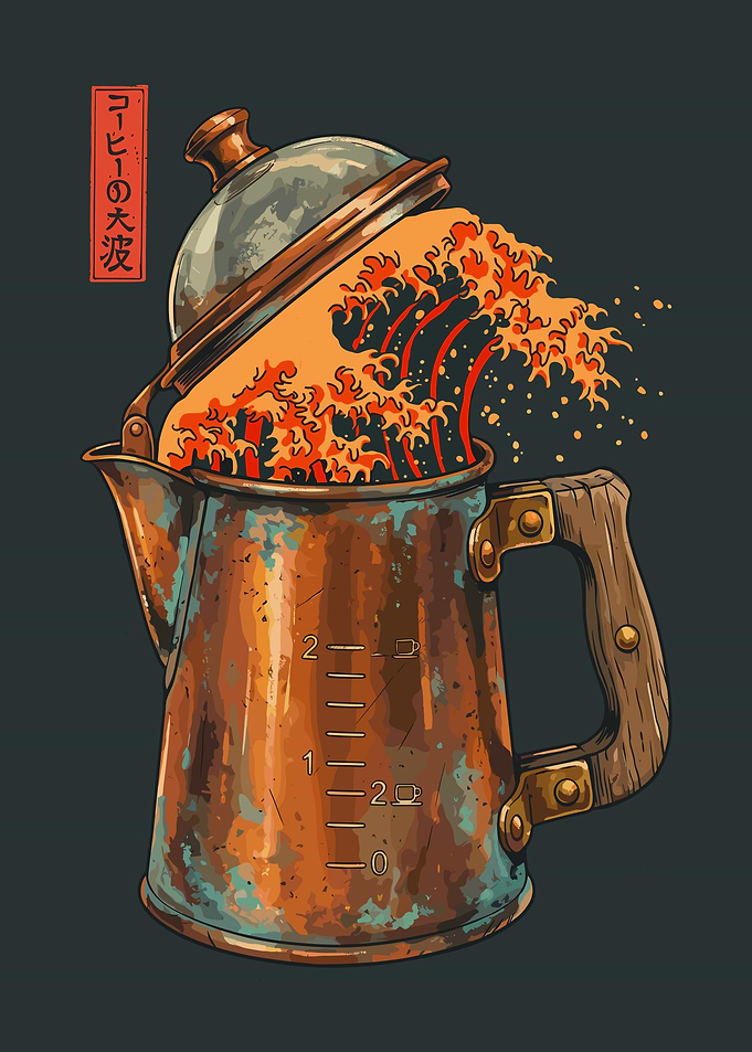 The Great Wave Coffee Pot