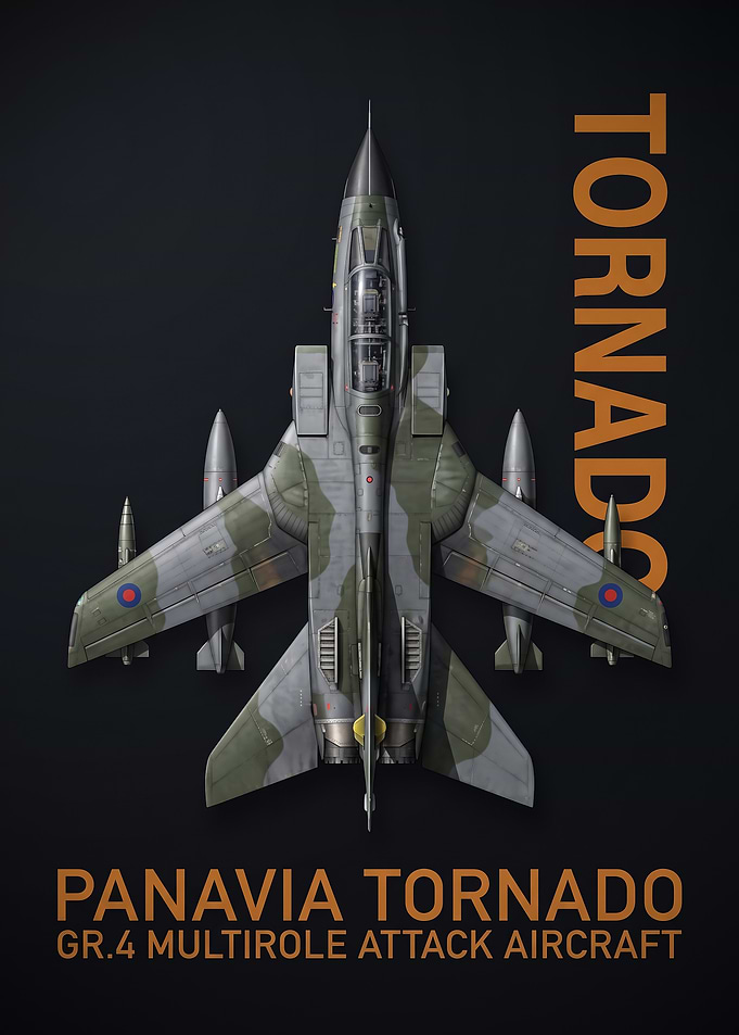 dark background top view Panavia Tornado GR4 Military Aircraft Poster