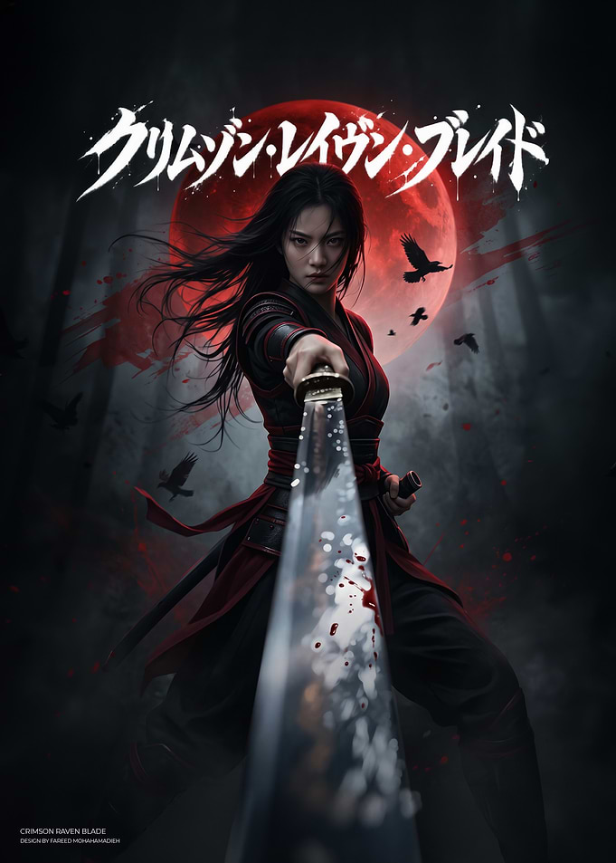 Crimson Raven Blade Warrior Poster