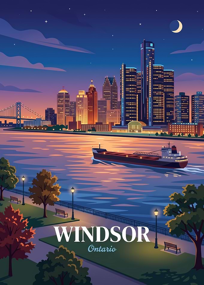 Windsor Ontario Skyline Travel Poster