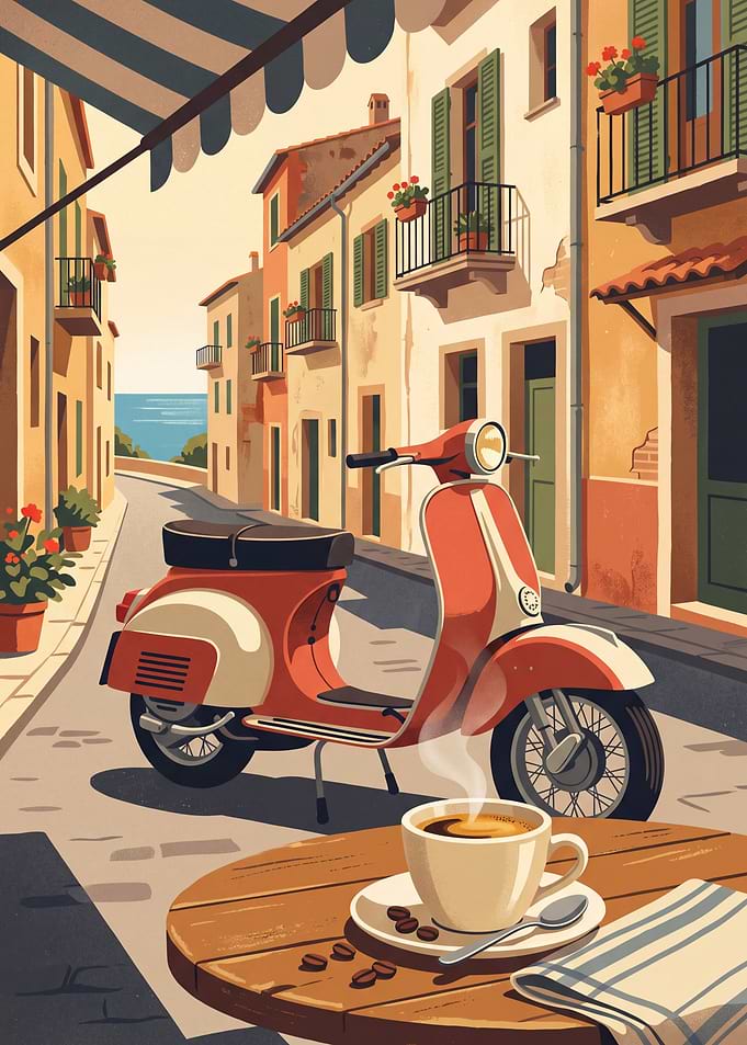 Italian Street Scene with Scooter