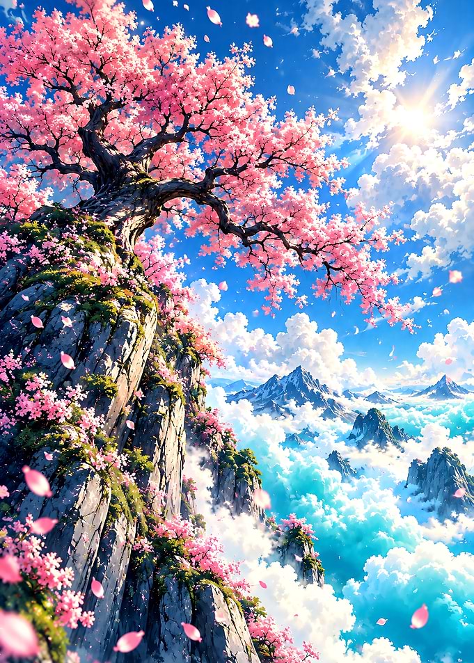 Cherry Blossom Tree Above Clouds