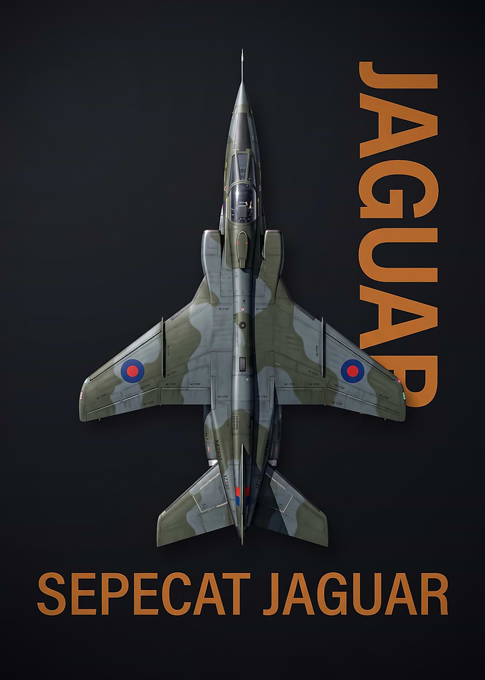 dark background top view SEPECAT Jaguar Fighter Jet Poster