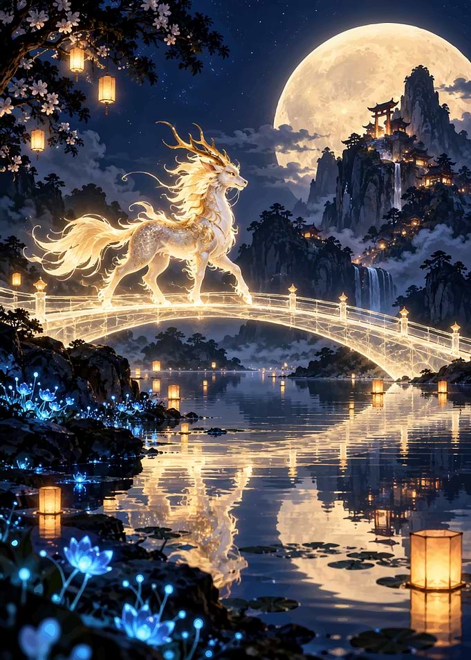 Golden Qilin on Glowing Bridge