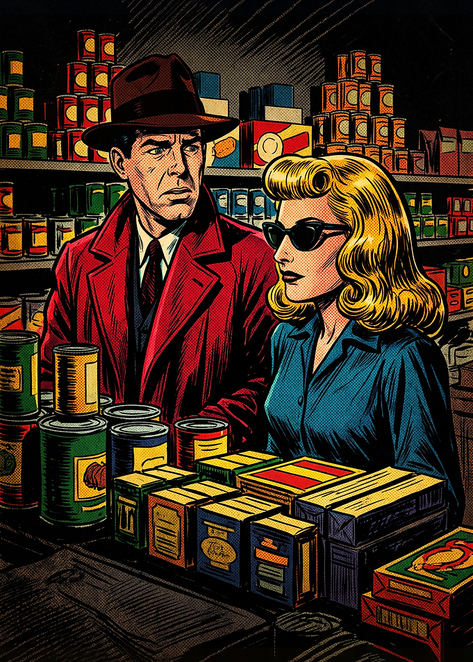 Noir Detective Couple in Grocery Store