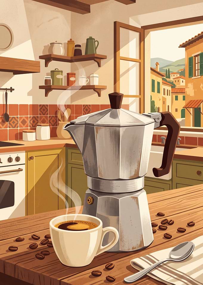 Moka Pot Coffee in Italian Kitchen