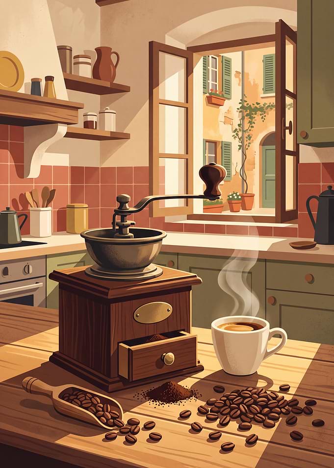 Vintage Coffee Grinder in Sunny Kitchen