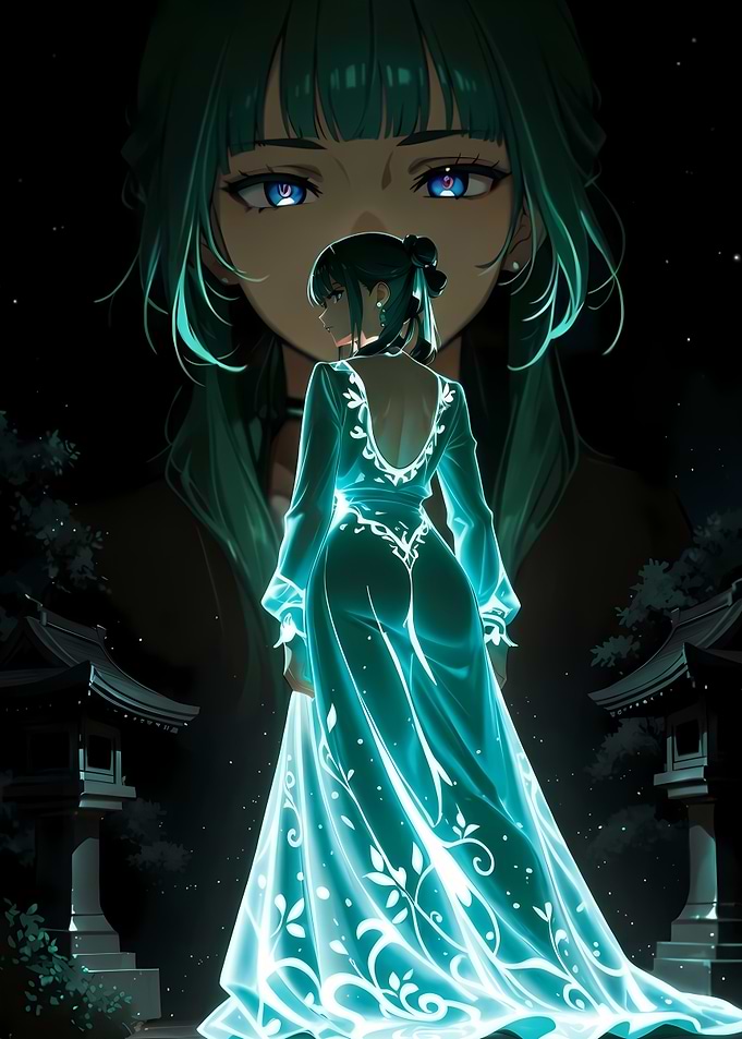 Ethereal Anime Girl in Glowing Dress