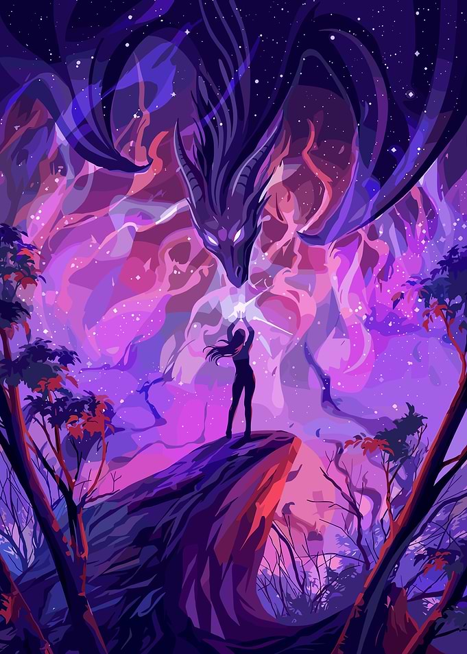 Woman Summoning a Cosmic Dragon
