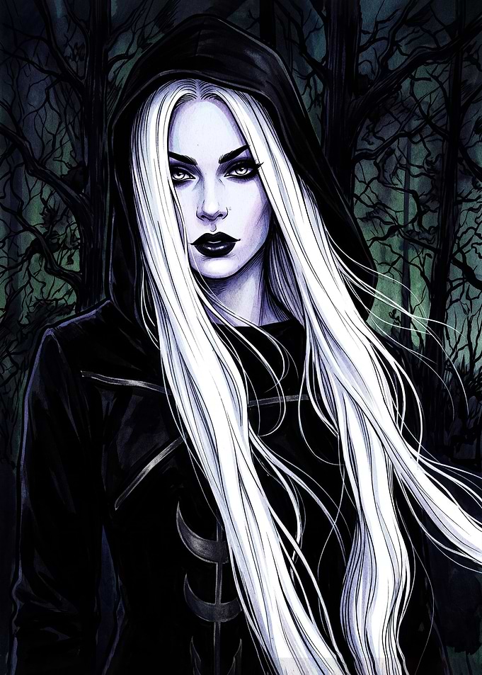 Gothic Woman with White Hair