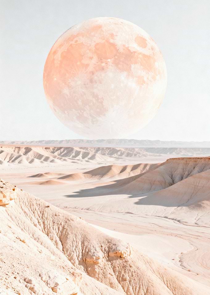 Giant Moon Over Desert Landscape