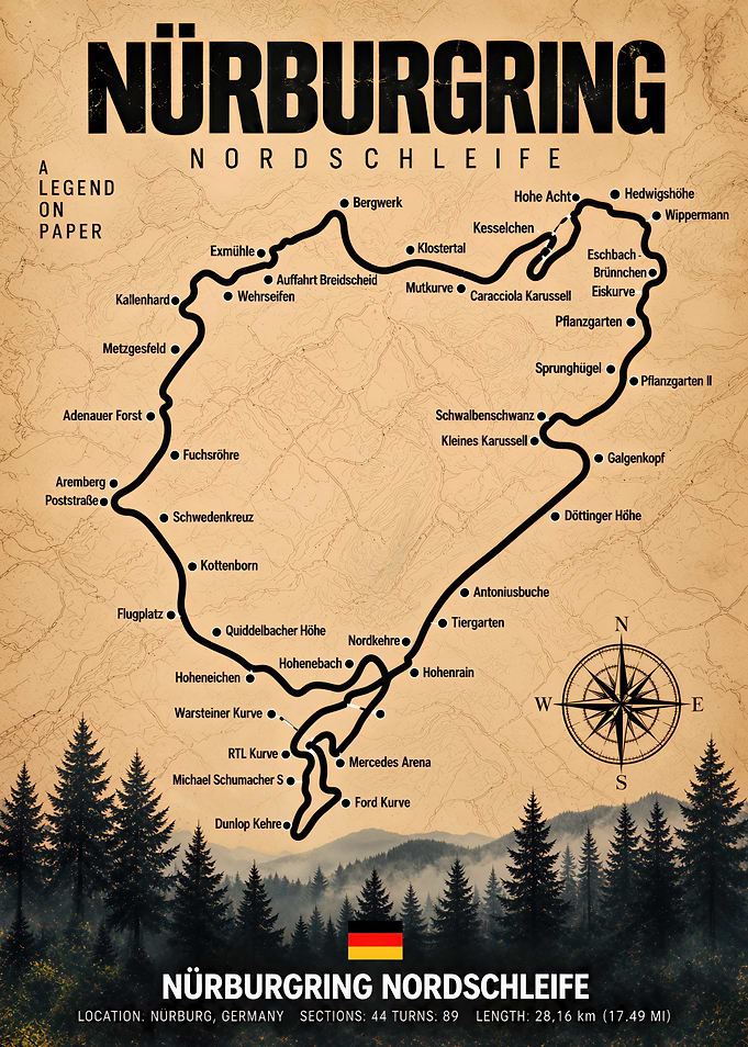Nürburgring Nordschleife Vintage Map