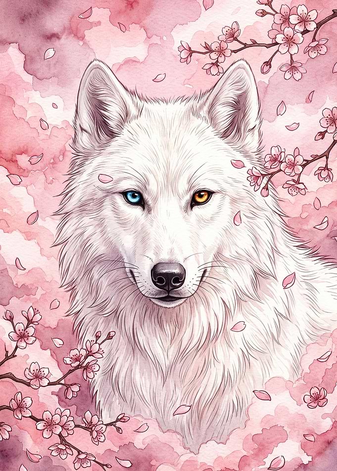 White Wolf Cherry Blossom Watercolo