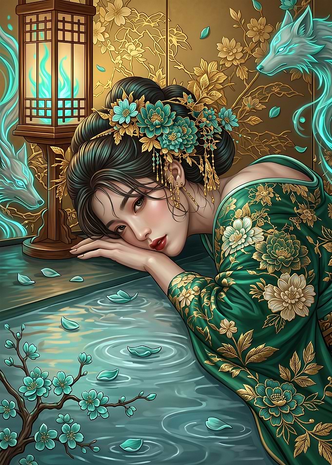 Ethereal Woman with Spirit Foxes