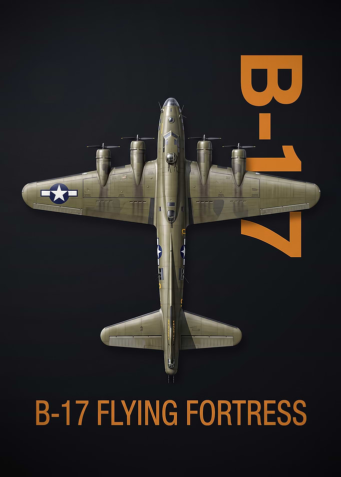 dark background top view B17 Flying Fortress Top View Poster