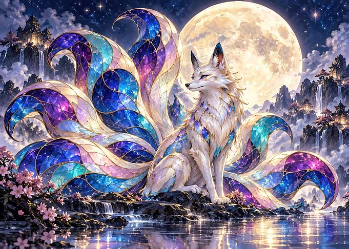 Stained Glass Nine-Tailed Fox